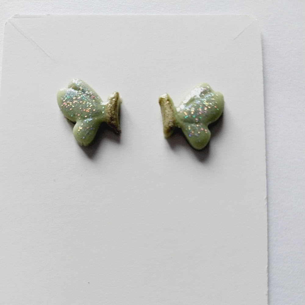 OpalGlaze Sparkling Butterflies Studs Earrings Green